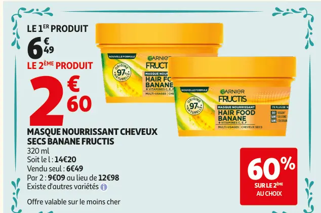 Promotie: Masque nourrissant cheveux secs banane FRUCTIS