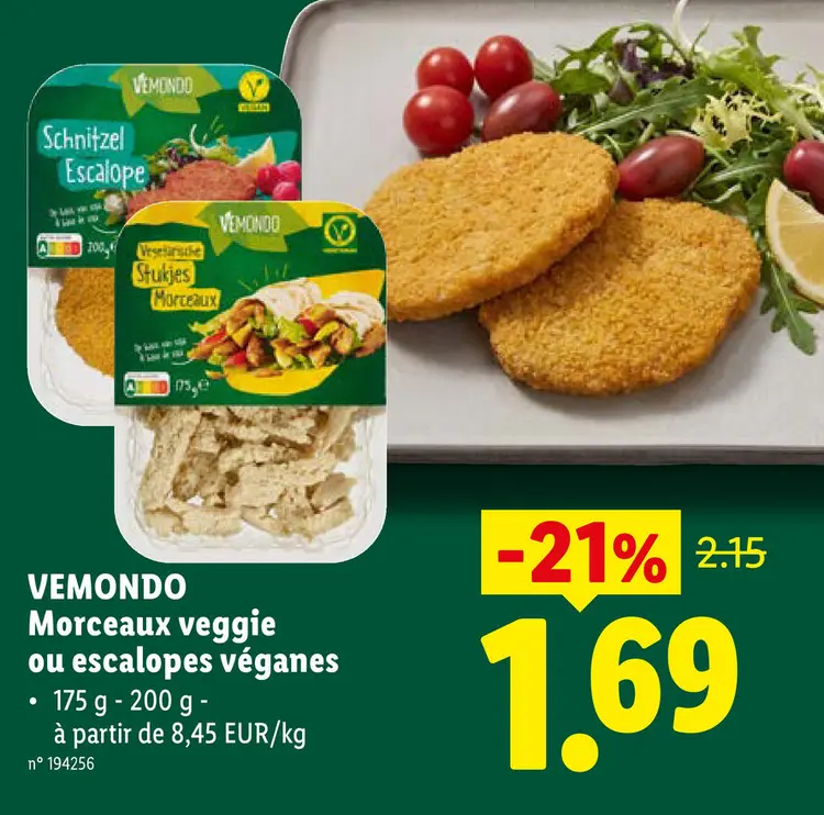 Offre: Morceaux veggie ou escalopes véganes