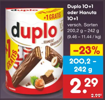 Aanbieding: Duplo 10+1 oder Hanuta 10+1