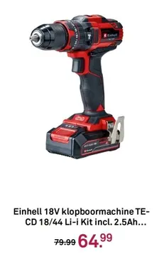 Aanbieding: Einhell 18V klopboormachine TE-CD 18/44 Li-i Kit incl. 2.5Ah