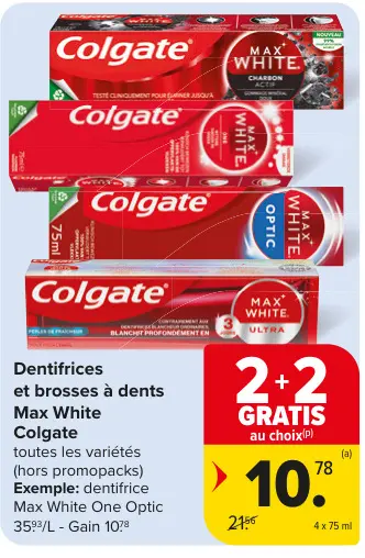 Offre: Dentifrices et brosses à dents Max White
