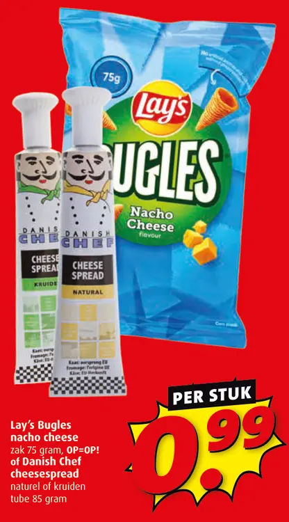 Aanbieding: Bugles nacho cheese of Danish Chef cheesespread