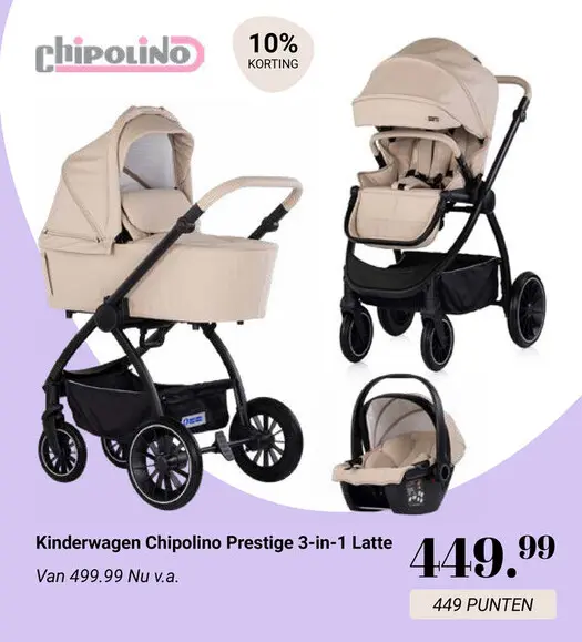 Aanbieding: Kinderwagen Chipolino Prestige 3-in-1 Latte
