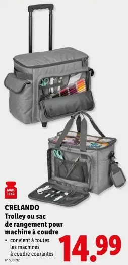 Offre: Crelando Trolley ou sac de rangement pour machine à coudre