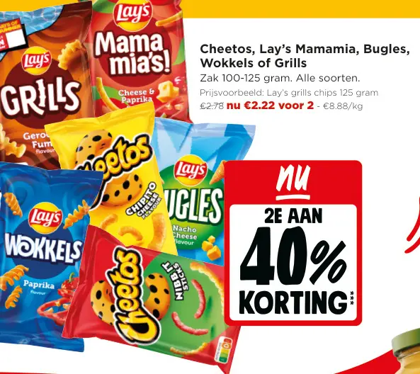 Promotie: Cheetos, Lay's Mamamia, Bugles, Wokkels of Grills