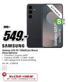 Promotie: Galaxy S25 FE 128GB Jet Black Smartphone