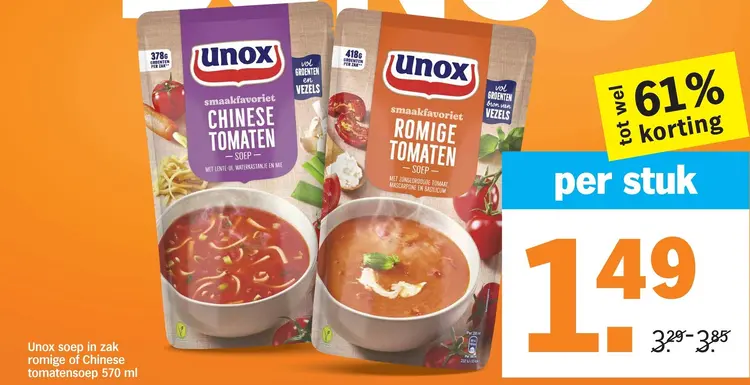 Aanbieding: Soep in zak romige of Chinese tomatensoep