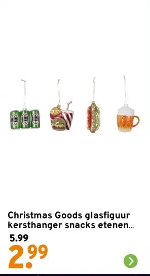 Aanbieding: Christmas Goods glasfiguur kersthanger snacks