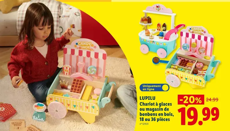 Offre: Chariot à glaces ou magasin de bonbons en bois