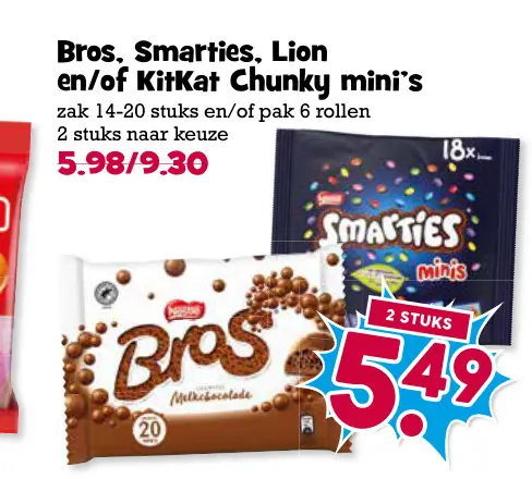 Aanbieding: Bros, Smarties, Lion en/of KitKat Chunky mini's