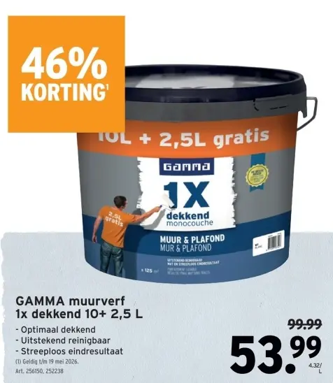 Promotie: muurverf 1x dekkend