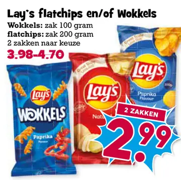 Aanbieding: Lay's flatchips en/of Wokkels