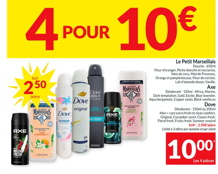 Offre: Le Petit Marseillais Douche, Axe Déodorant, Dove
