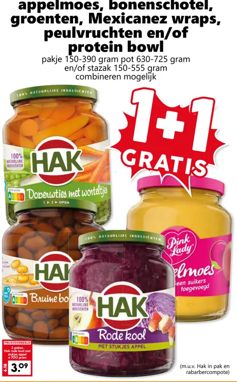 Aanbieding: appelmoes, bonenschotel, groenten, Mexicanez 