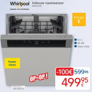 Aanbieding: Whirlpool Inbouw vaatwasser WB6020X