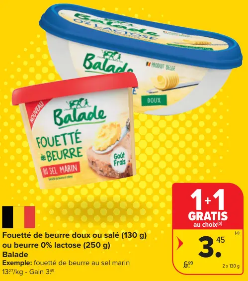 Offre: Fouetté de beurre doux ou salé ou beurre 0% lactose