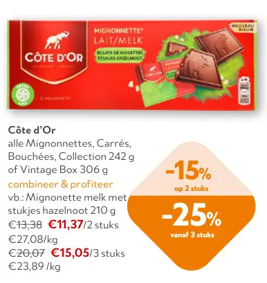 Promotie: Mignonnette melk met stukjes hazelnoot