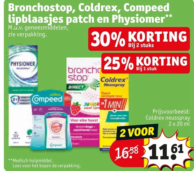 Aanbieding: Bronchostop, Coldrex, Compeed lipblaasjes patch en Physiomer
