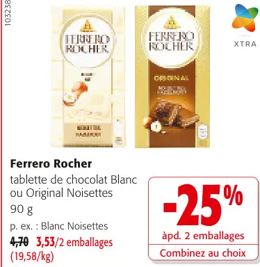 Offre: tablette de chocolat Blanc ou Original Noiset