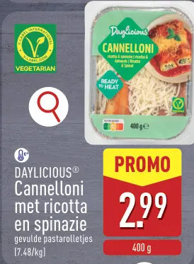 Promotie: Cannelloni met ricotta en spinazie