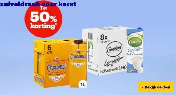 Aanbieding: Chocomel en Campina Langlekker halfvolle melk