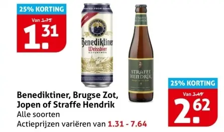 Aanbieding: Benediktiner, Brugse Zot, Jopen of Straffe Hendrik