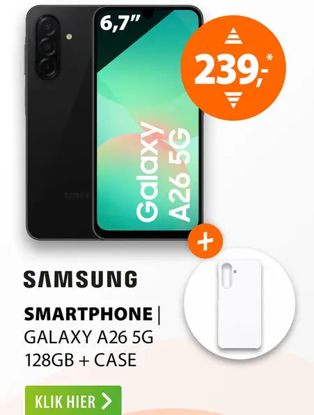 Aanbieding: Samsung Galaxy A26 5G 128GB + Clear Case Zwart
