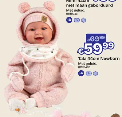 Aanbieding: Tala Newborn met geluid 44cm