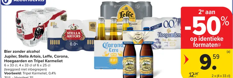Offre: Bier zonder alcohol Jupiler, Stella Artois, Leffe, Corona, Hoegaarden en Tripel Karmeliet