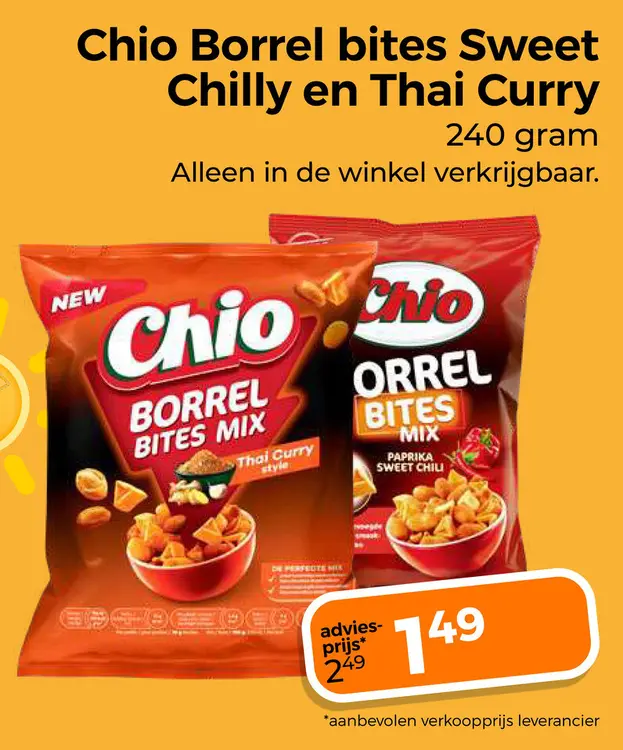 Aanbieding: Borrel bites Sweet Chilly en Thai Curry