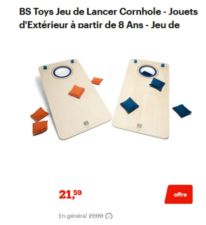 Offre: Jeu de Lancer Cornhole - Jouets d'Extérieur à