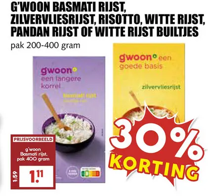 Aanbieding: Basmati rijst, zilvervliesrijst, risotto, witte rijst, pandan rijst of witte rijst builtjes