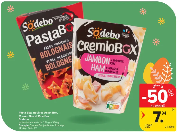 Offre: Pasta Box, nouilles Asian Box, Cremio Box et Rice Box