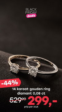 Aanbieding: 14 Karaat geelgouden ring met 10 diamanten 0,08ct