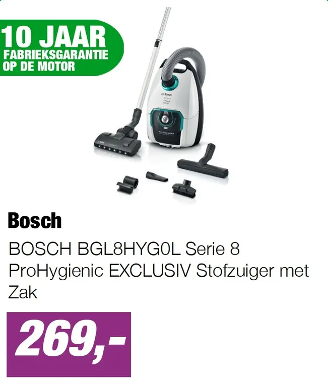 Aanbieding: BOSCH BGL8HYG0L Serie 8 ProHygienic EXCLUSIV 