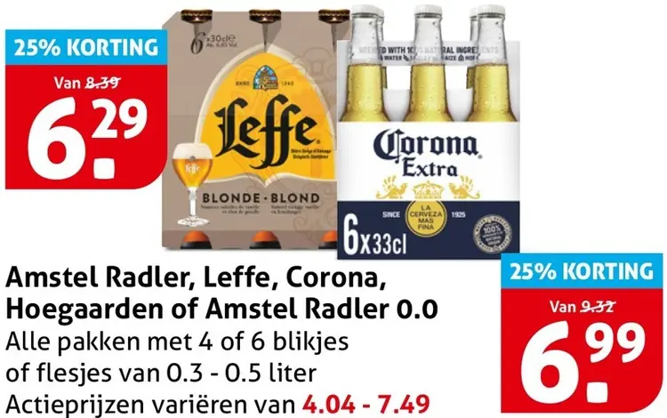 Aanbieding: Radler, Leffe, Corona, Hoegaarden of Amstel Radler 0.0