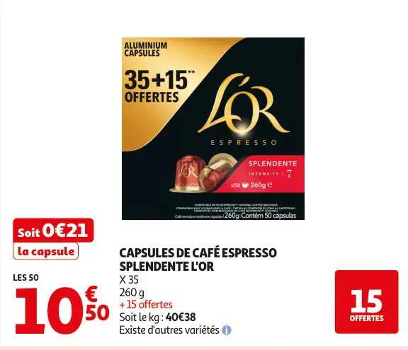 Promotie: Capsules de café espresso splendente L'OR