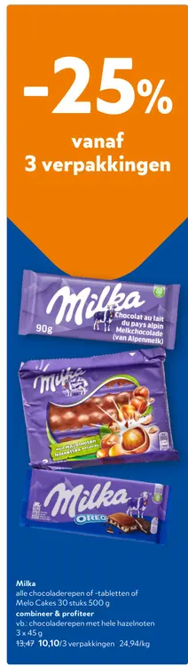Promotie: Chocoladerepen of -tabletten of Melo Cakes