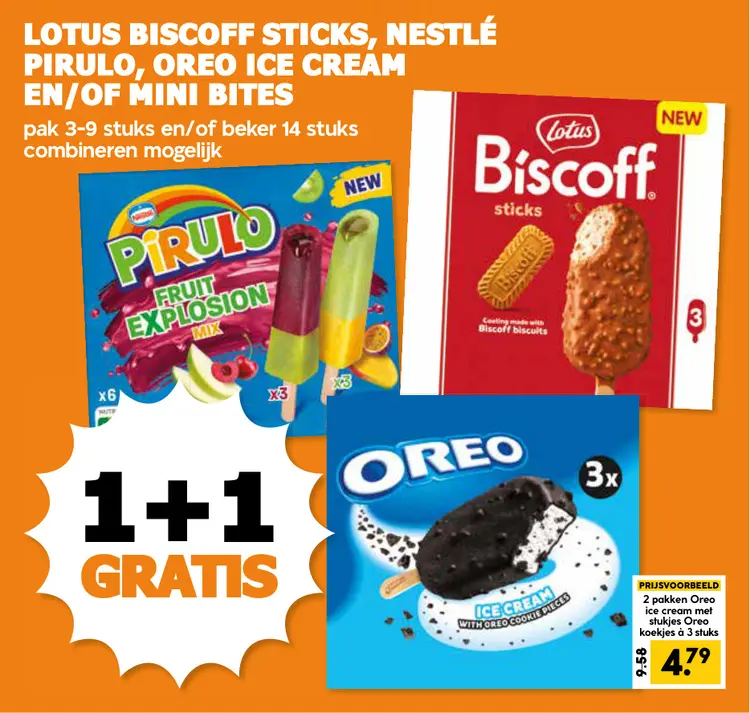 Aanbieding: Lotus Biscoff sticks, Nestlé Pirulo, Oreo ice cream en/of mini bites
