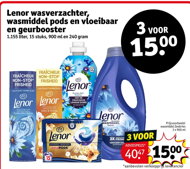 Aanbieding: Lenor wasverzachter, wasmiddel pods en vloeib