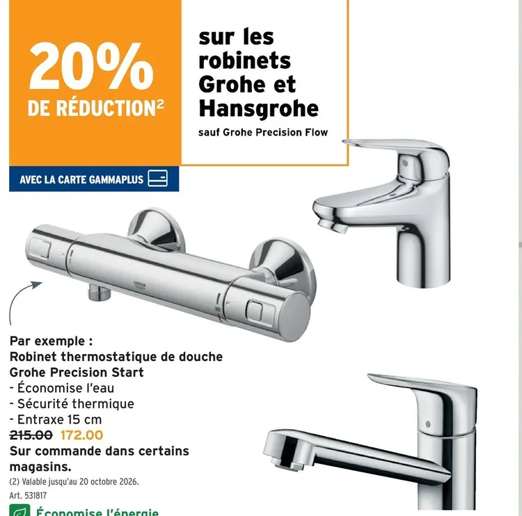 Offre: Robinet thermostatique de douche Grohe Precision