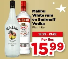 Aanbieding: Malibu White rum en Smirnoff Vodka