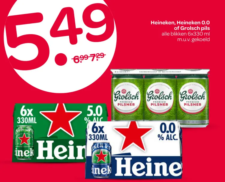 Aanbieding: Heineken, Heineken 0.0 of Grolsch pils