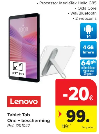 Offre: Tablet Tab One + bescherming