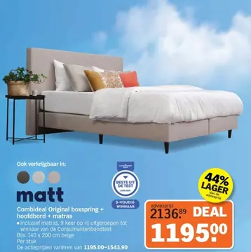 Aanbieding: Matt Combideal Original boxspring + hoofdbord + matras