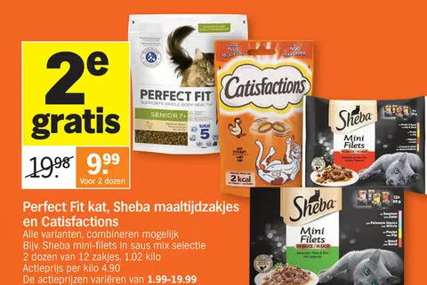 Offre: Perfect Fit kat, Sheba maaltijdzakjes en Catisfactions