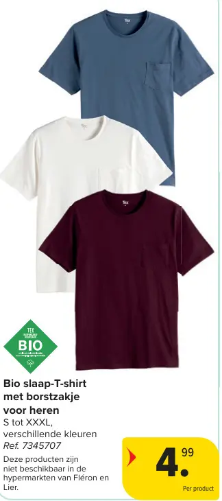 Promotie: Bio slaap-T-shirt met borstzakje voor heren