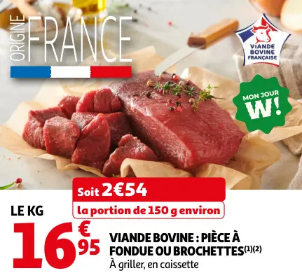 Promotie: Viande bovine : pièce à fondue ou brochettes
