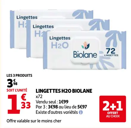 Offre: Lingettes h2o