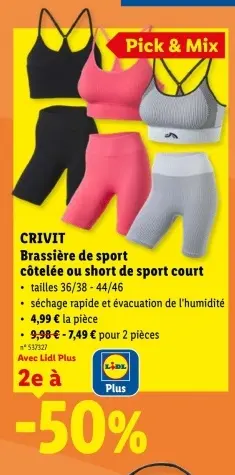 Offre: Brassière de sport côtelée ou short de sport 